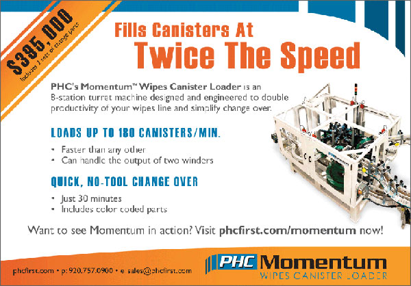 Product Handling Concepts Unveils Momentum™ Wipes Canister Loader With Double The Fill Speed